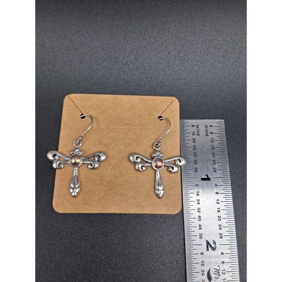 Dragonfly Earrings, Dangle Style, Sterling Silver & 18k Gold, Two Tone, Classic - Picture 3 of 5